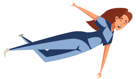 Illustration d’une femme caucasienne qui flotte en apesanteur. Elle s’adresse à l’élève via un phylactère.