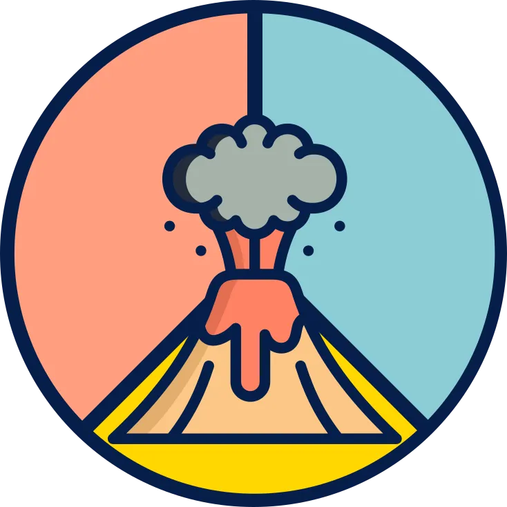 Illustration décorative d’un volcan en éruption.