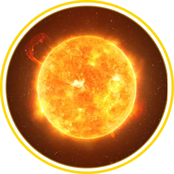 Photo de l’étoile Stephenson 2-18. La planète ressemble à une boule de feu mêlant les teintes de jaune, de rouge et d’orangé.