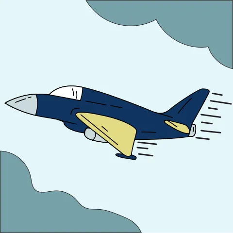 Illustration d’un avion qui vole entre les nuages.