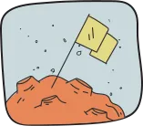 Illustration d’une planète à cratères sur laquelle est planté un drapeau.