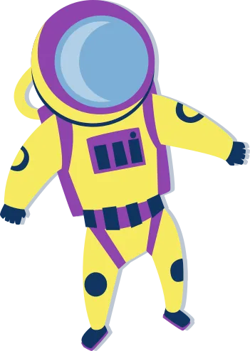 Illustration d’un astronaute en combinaison, incluant son casque en apesanteur dans l’espace.