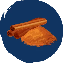 Illustration représentant trois bâtons de cannelle ainsi qu’un petit tas de cannelle moulue.