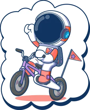 Illustration décorative d’un astronaute qui roule à bicyclette.