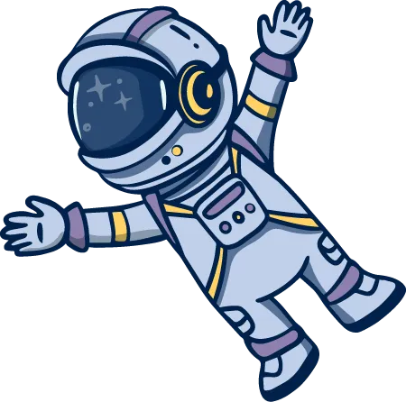 Illustration montrant un personnage d’astronaute qui flotte dans l’espace en position d’étoile.