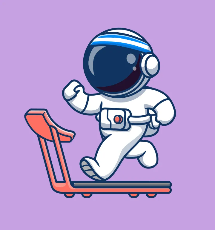 Illustration d’un astronaute courant sur un tapis roulant.