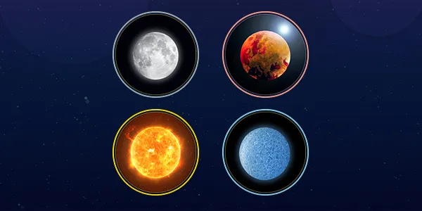 Photo de quatre planètes dans des cercles.